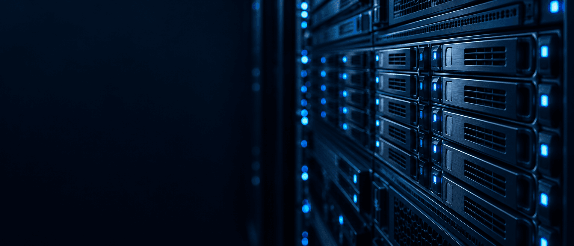 Baies de disques de stockage éclairées en bleu
