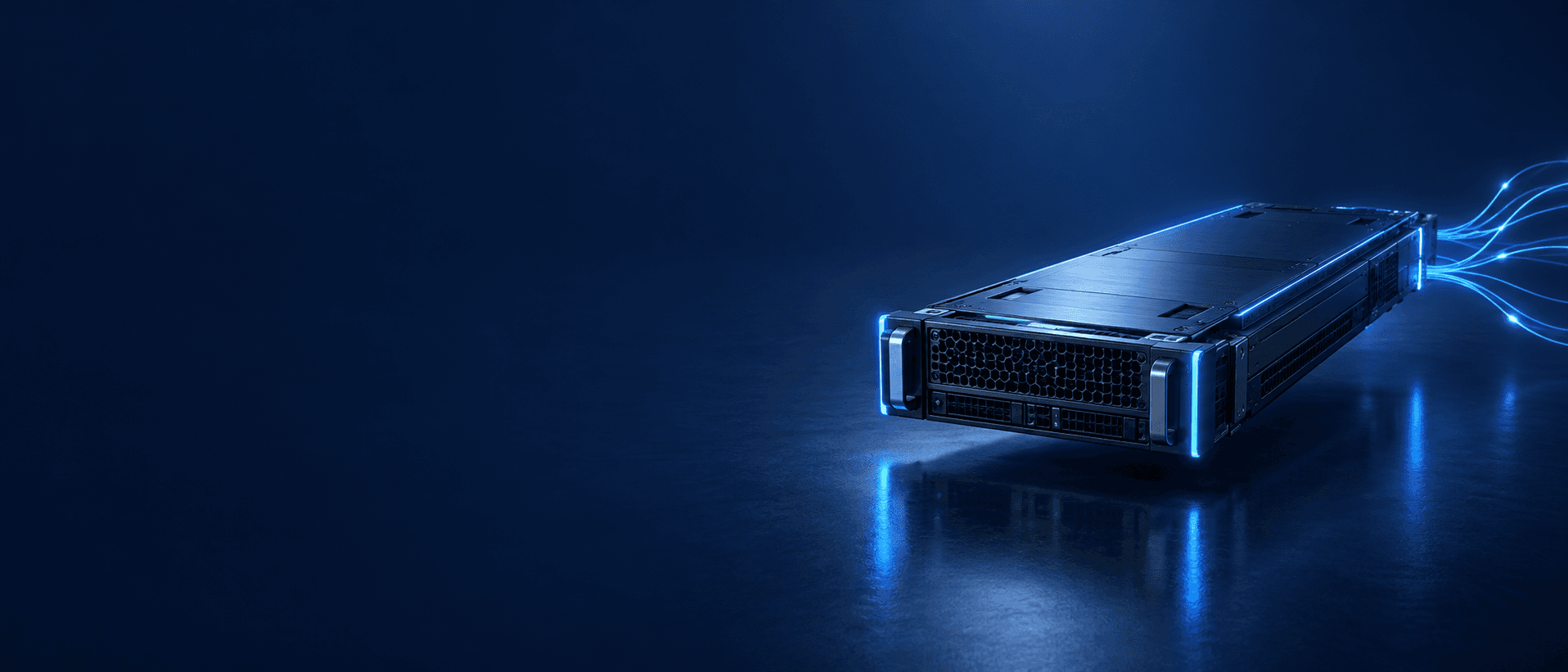 Serveur lumineux sur fond bleu nuit